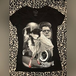Large black Frankenstein & his bride T-shirt